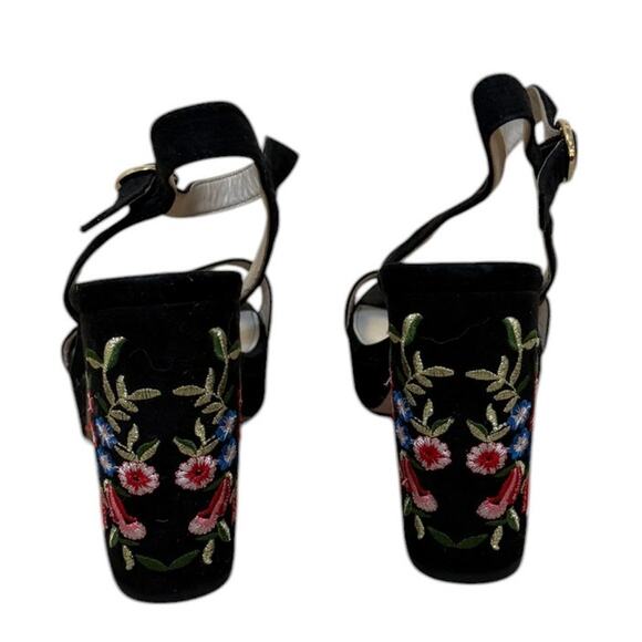 Sophie17 Heels Women 7.5 Black Flora Platform Floral Party Prom Going Out Chunky - Picture 7 of 8